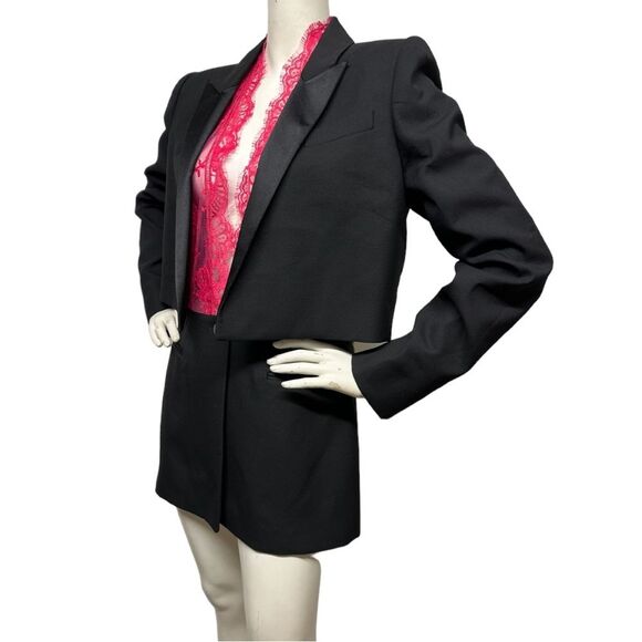 ALEXANDER McQUEEN Trompe L'Oeil Wool Silk Tuxedo Jacket Pink Lace Top S M 6 8 - Picture 7 of 16